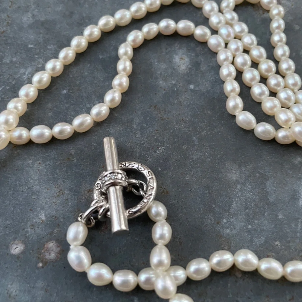 Slane & Slane Pearl 48" Necklace w/ diamond-encrusted toggle clasp - Picture 2 of 7
